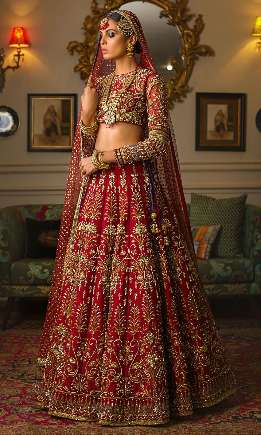 Royal Silk Bridal Red Kasab Lehenga Set ...